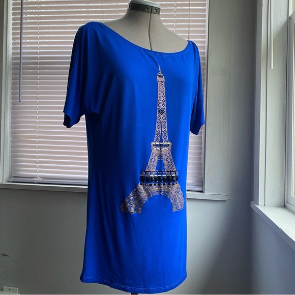 GREENAPPLE Women's Royal Blue Effel Tower Embelished Tunic Size - Picture 10 of 10
